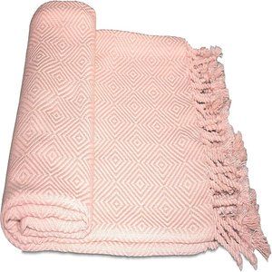 Ring Spun Cotton Diamond Throws Blankets - BLUE